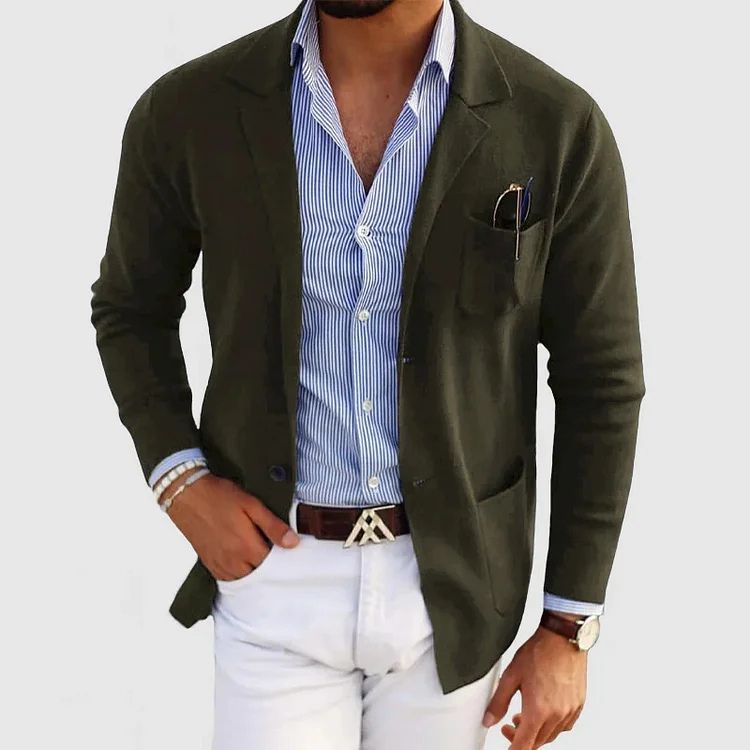 Men's blue tailored wool blazer for smart casual wear