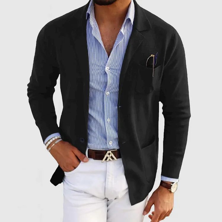 Men's blue tailored wool blazer for smart casual wear