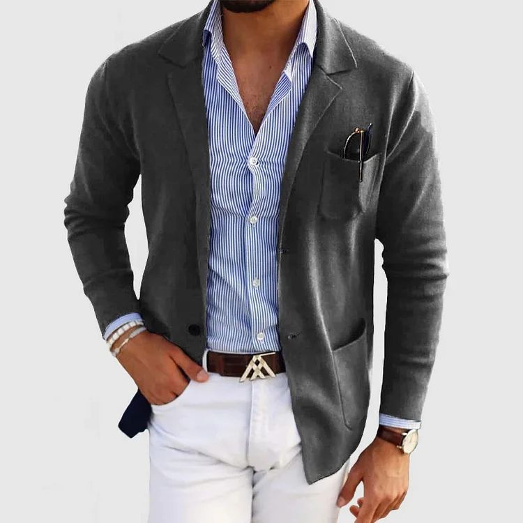Men's blue tailored wool blazer for smart casual wear