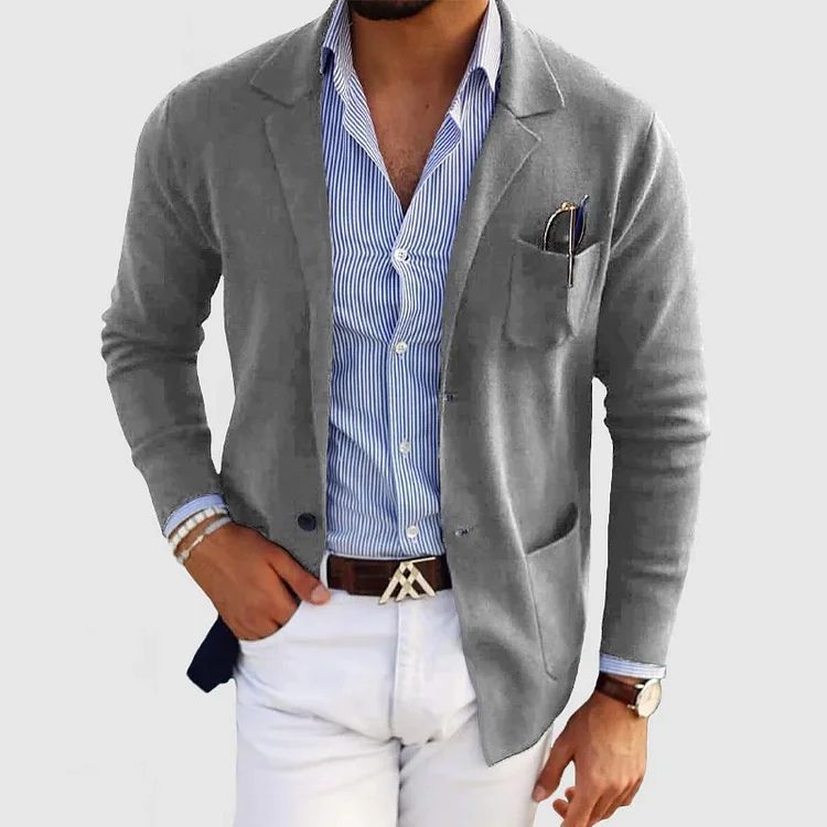 Men's blue single-breasted wool blazer for autumn