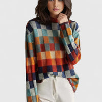 Dorothy | Women's Colour Block Checked Mock Neck Autumn Jumper