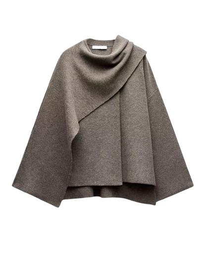 Dark grey asymmetric wool blend poncho with a slip-on silhouette for autumn layering