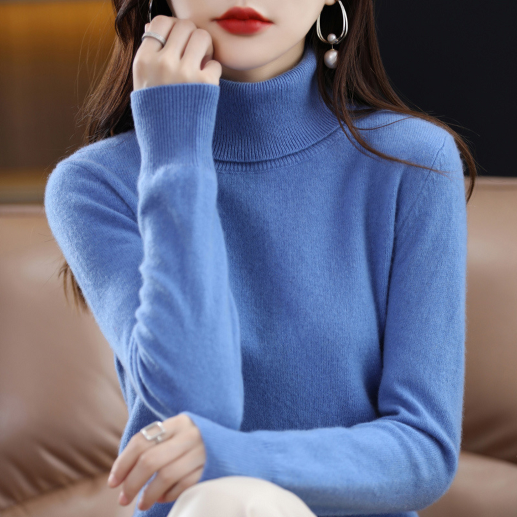 Black cashmere roll neck jumper with a cosy, elegant finish for autumn layering