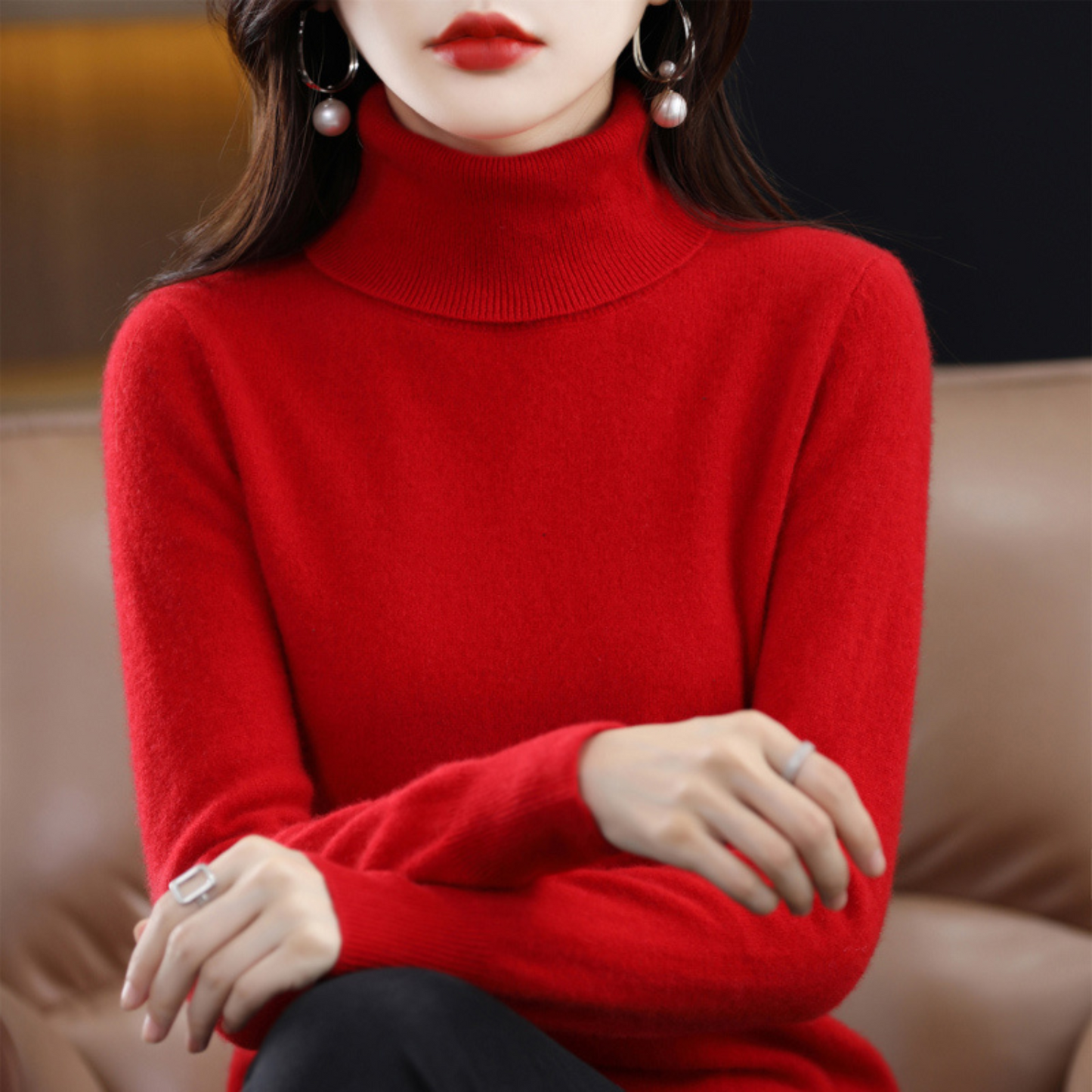 Light blue cashmere roll neck jumper with a cosy, elegant finish for autumn layering