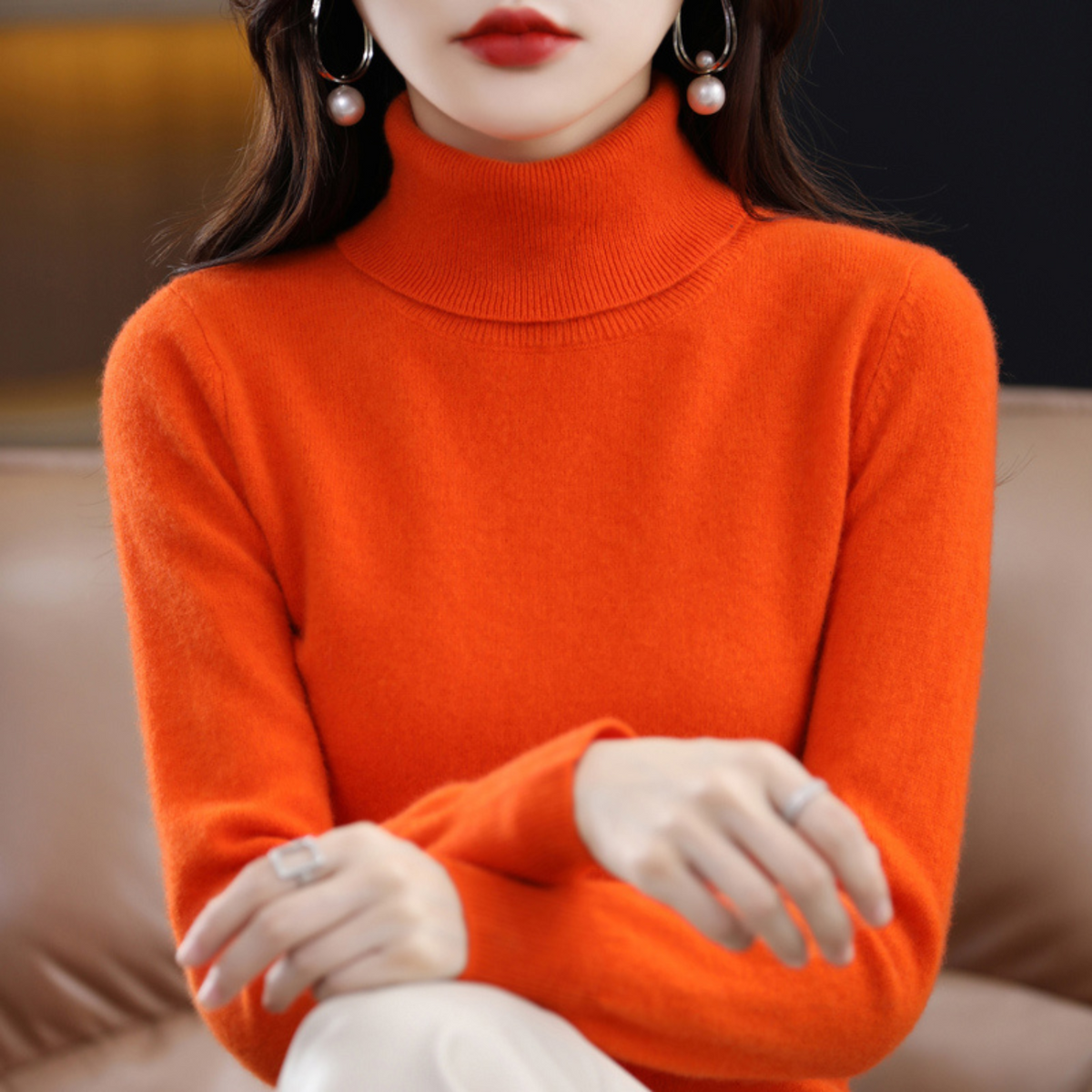 Light blue cashmere roll neck jumper with a cosy, elegant finish for autumn layering