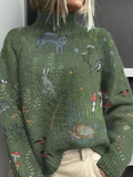 Women's Green Comfortable Turtleneck Knitted Autumn Jumper