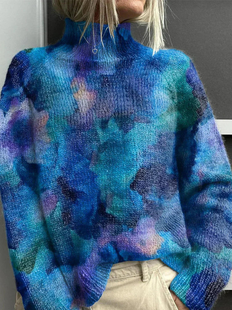 Women's Blue Comfortable Turtleneck Knitted Autumn Jumper