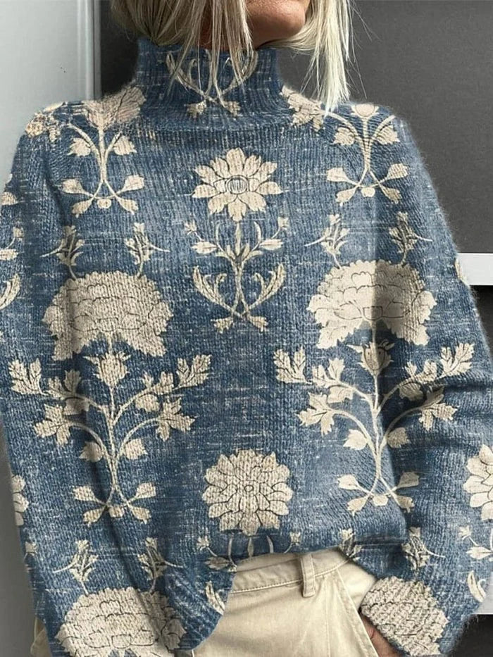 Women's Light Blue Comfortable Turtleneck Knitted Autumn Jumper