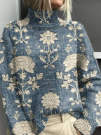 Women's Light Blue Comfortable Turtleneck Knitted Autumn Jumper