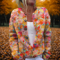 Women's Floral Maple Leaf Print Knitted Autumn Cardigan