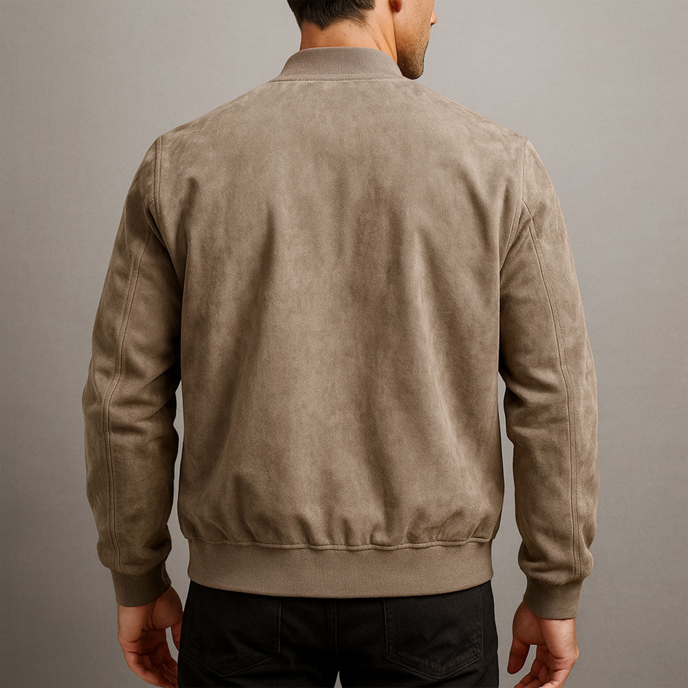 Men's brown funnel neck zip-through jacket for transitional layering