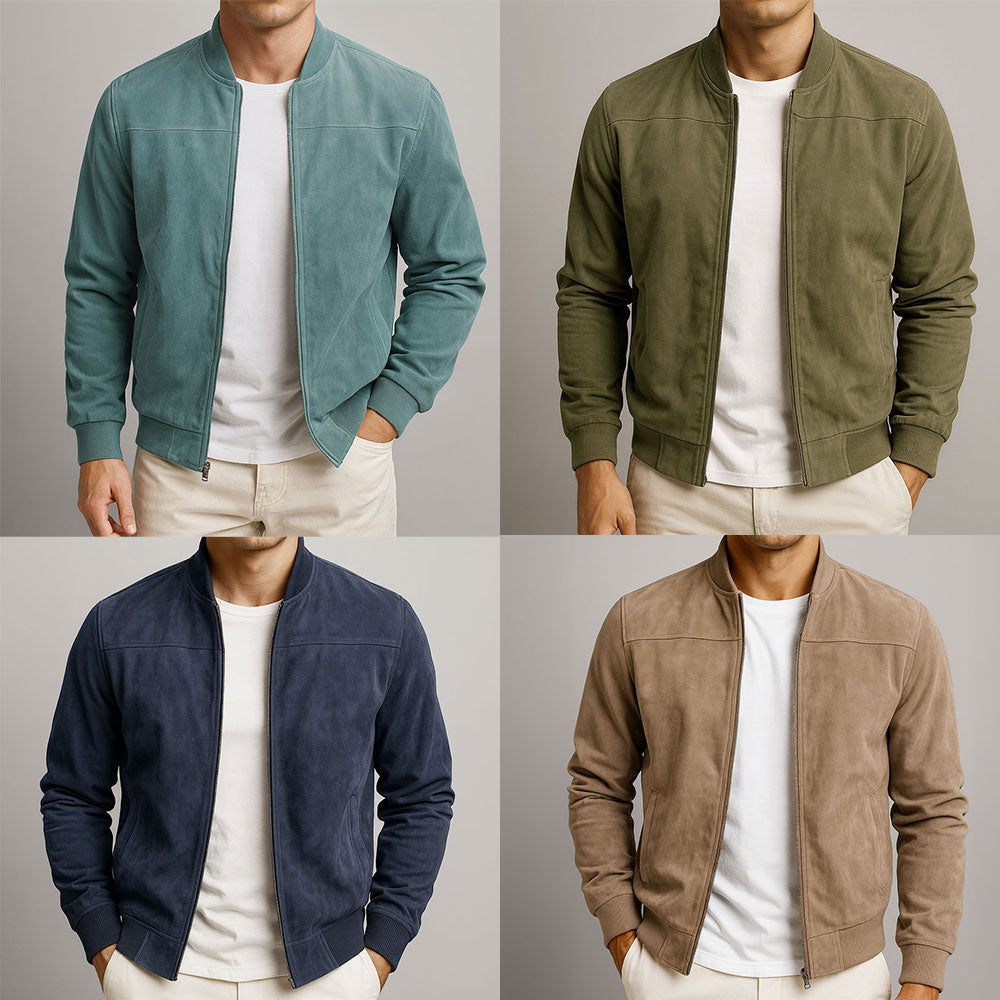 Men's brown funnel neck zip-through jacket for transitional layering