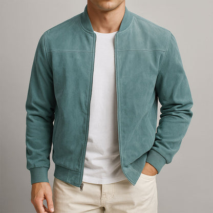 Men's brown funnel neck zip-through jacket for transitional layering