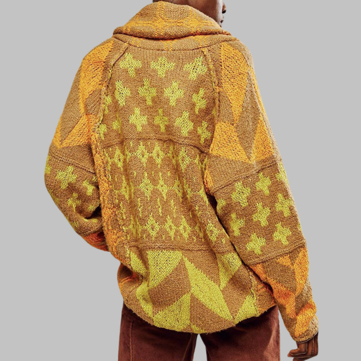 Women's Oversized One Size Boho Patchwork Print Open-Front Cardigan