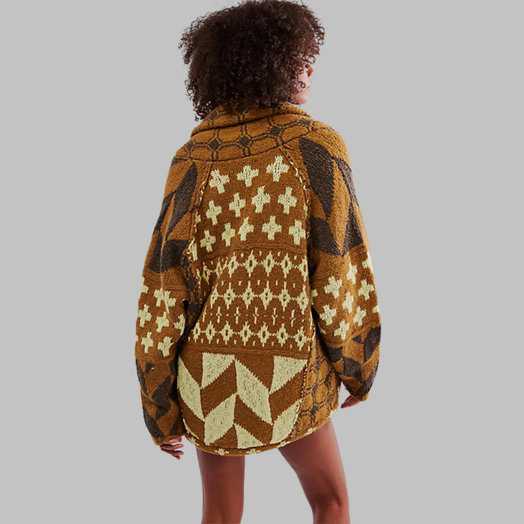 Women's Oversized One Size Boho Patchwork Print Open-Front Cardigan
