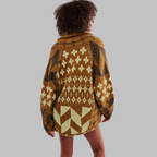 Women's Oversized One Size Boho Patchwork Print Open-Front Cardigan