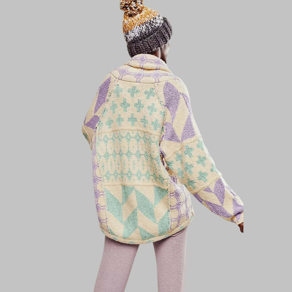 Women's Oversized One Size Boho Patchwork Print Open-Front Cardigan