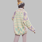 Women's Oversized One Size Boho Patchwork Print Open-Front Cardigan
