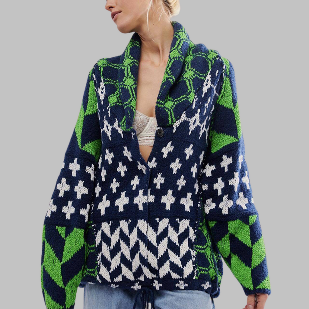 Women's Oversized One Size Boho Patchwork Print Open-Front Cardigan