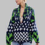 Women's Oversized One Size Boho Patchwork Print Open-Front Cardigan