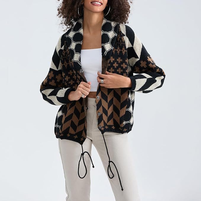 Women's Oversized One Size Boho Patchwork Print Open-Front Cardigan