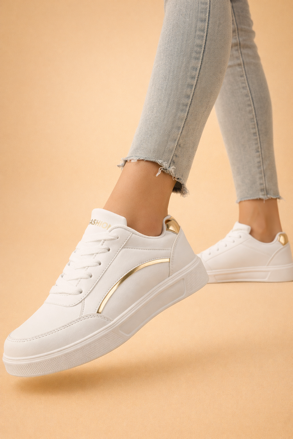 Women's white platform lace-up trainers with a chunky sole
