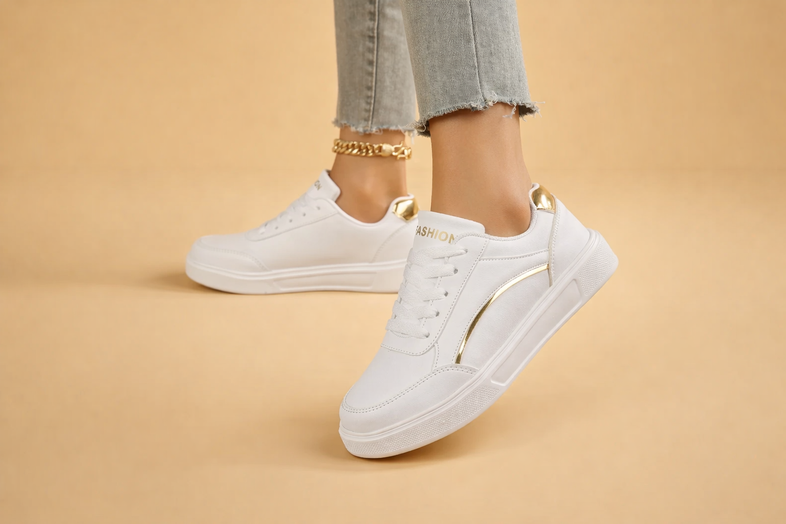 Women's white platform lace-up trainers with a chunky sole