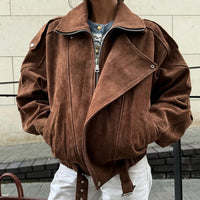 Delia | Women's Oversized Faux Suede Bomber Jacket