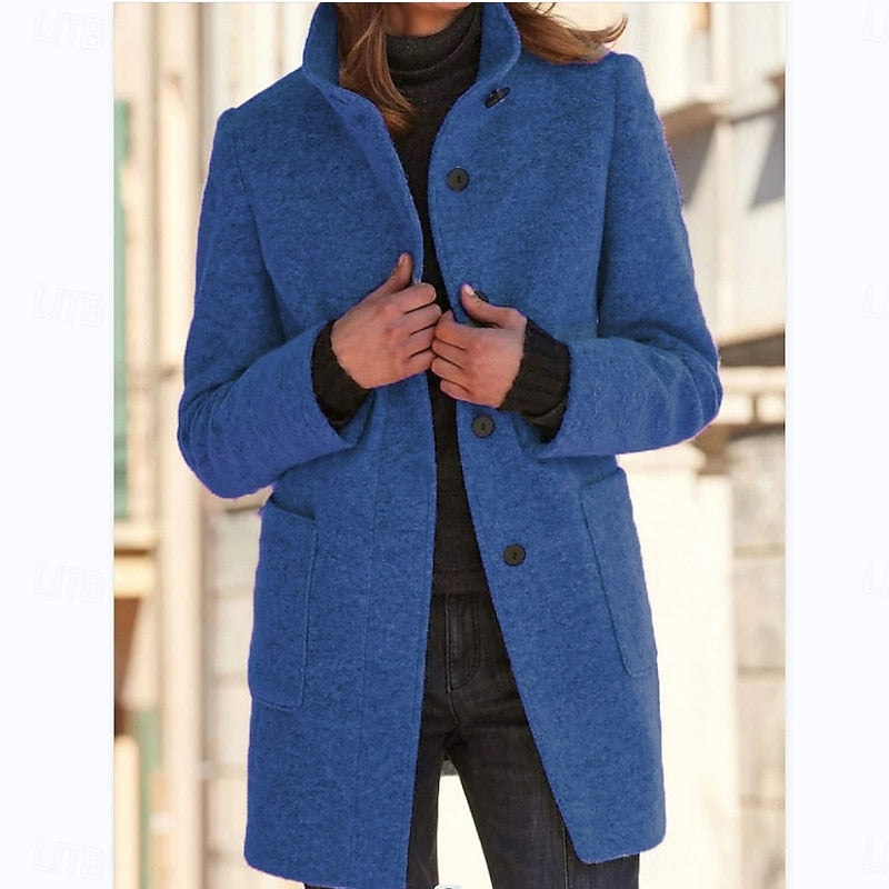 Stand-collar coat with double-breasted button front