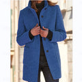 Stand-collar coat with double-breasted button front