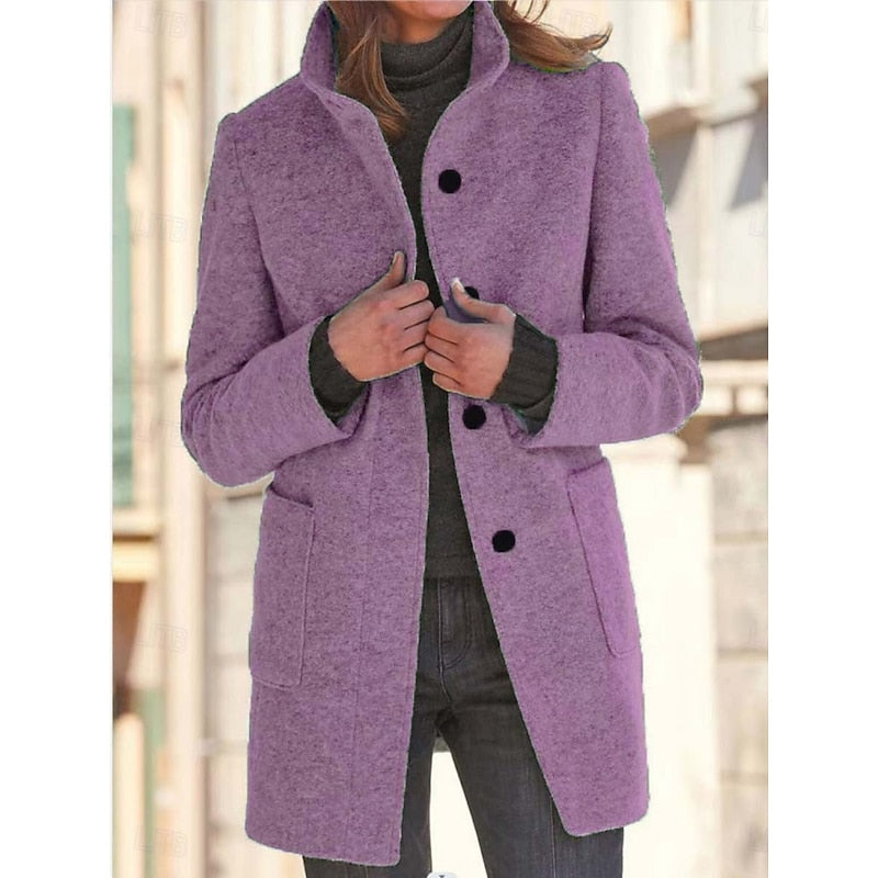 Stand-collar coat with double-breasted button front