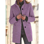 Stand-collar coat with double-breasted button front