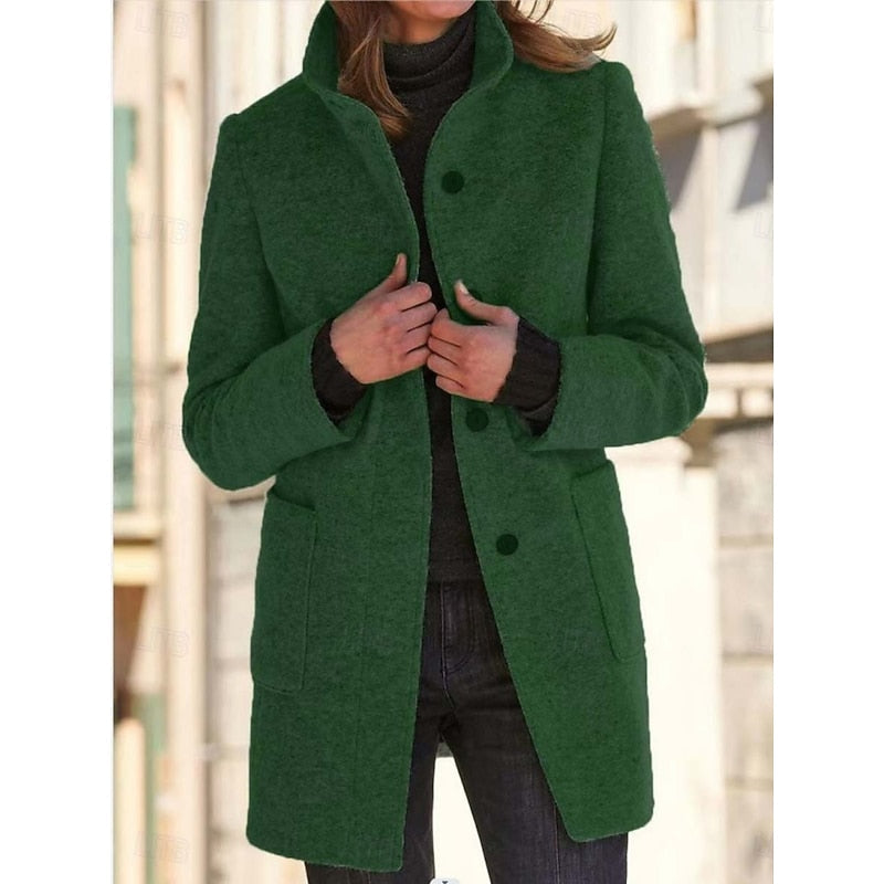 Stand-collar coat with double-breasted button front