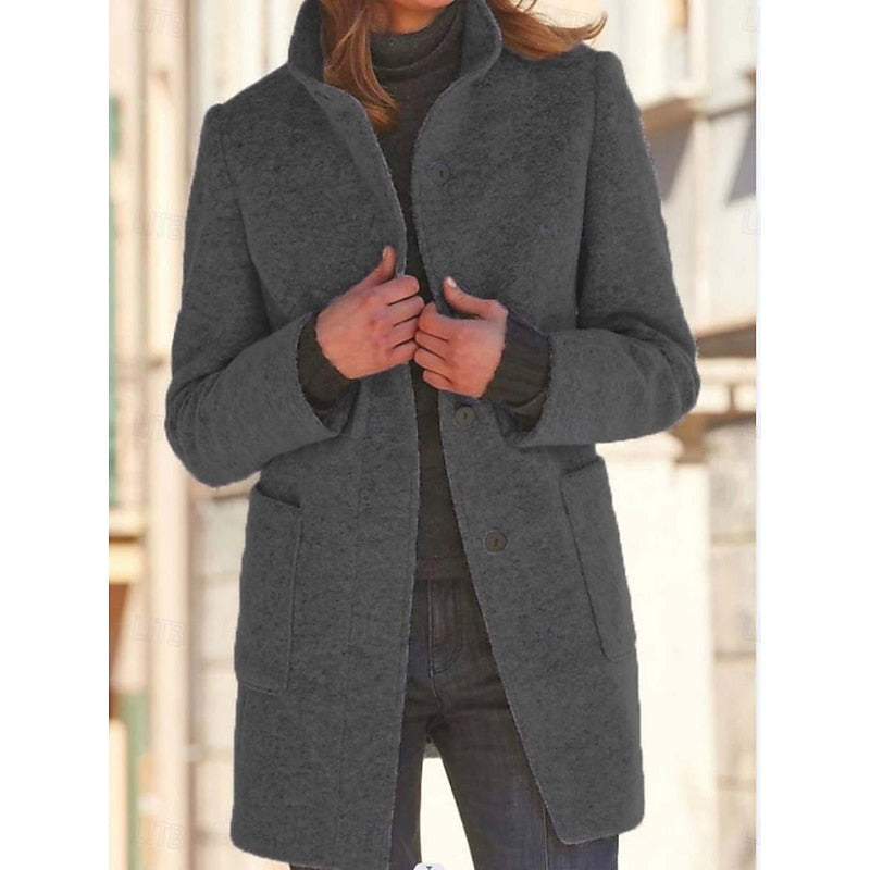 Stand-collar coat with double-breasted button front