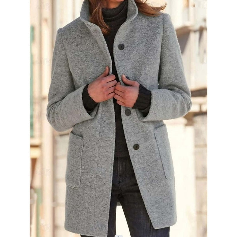 Stand-collar coat with double-breasted button front