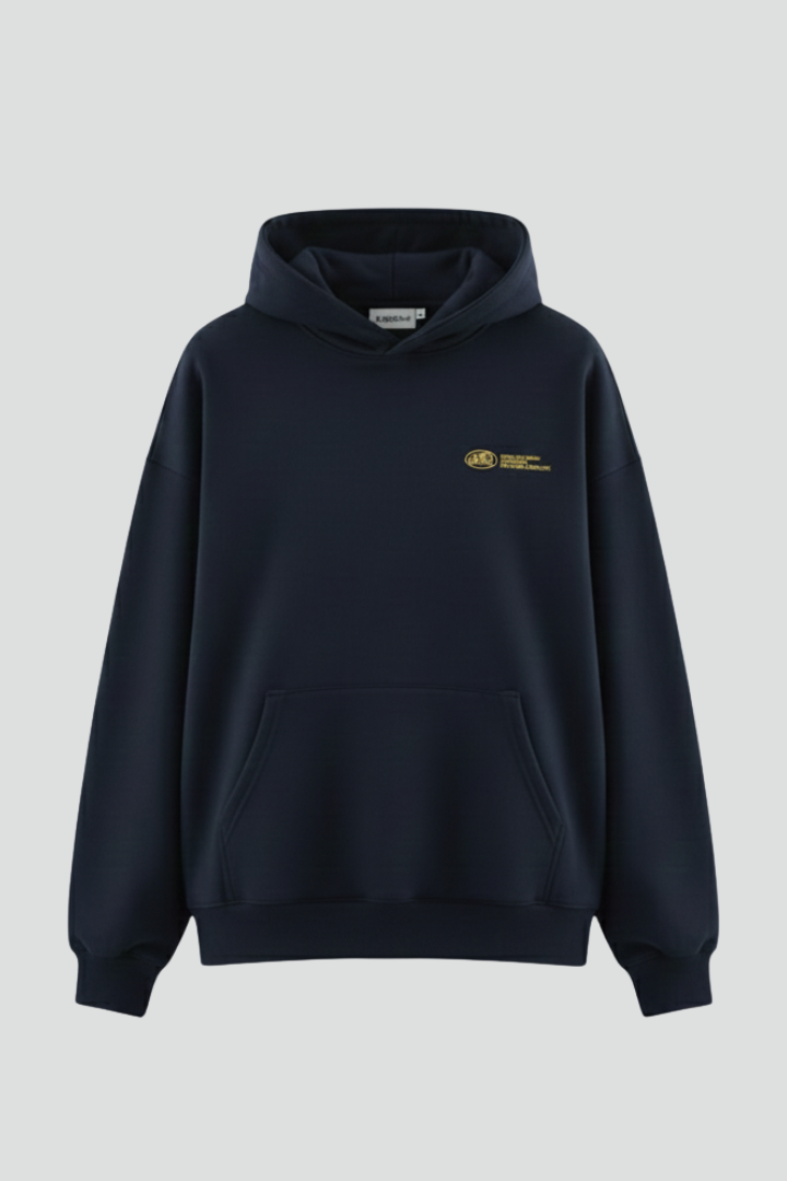 Women's Dark Black Oversized Pullover Hoodie With Graphic Front Print