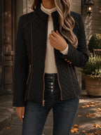 Women's black fitted diamond quilted jacket