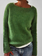 Women's green fluffy round neck jumper