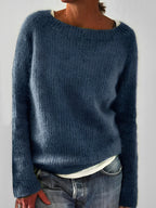 Women's blue fluffy round neck jumper