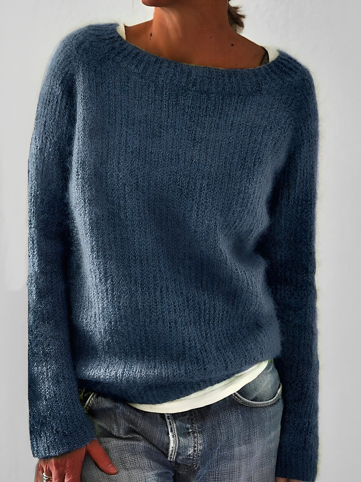 Women's blue fluffy round neck jumper