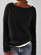 Women's black fluffy round neck jumper