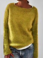 Women's mustard fluffy round neck jumper