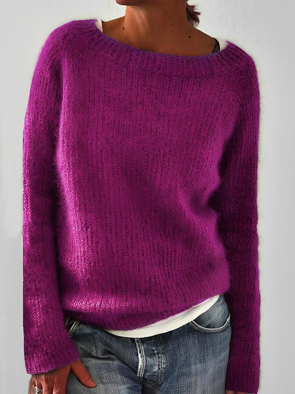 Women's fuchsia fluffy round neck jumper