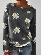Women's dark grey fluffy round neck jumper
