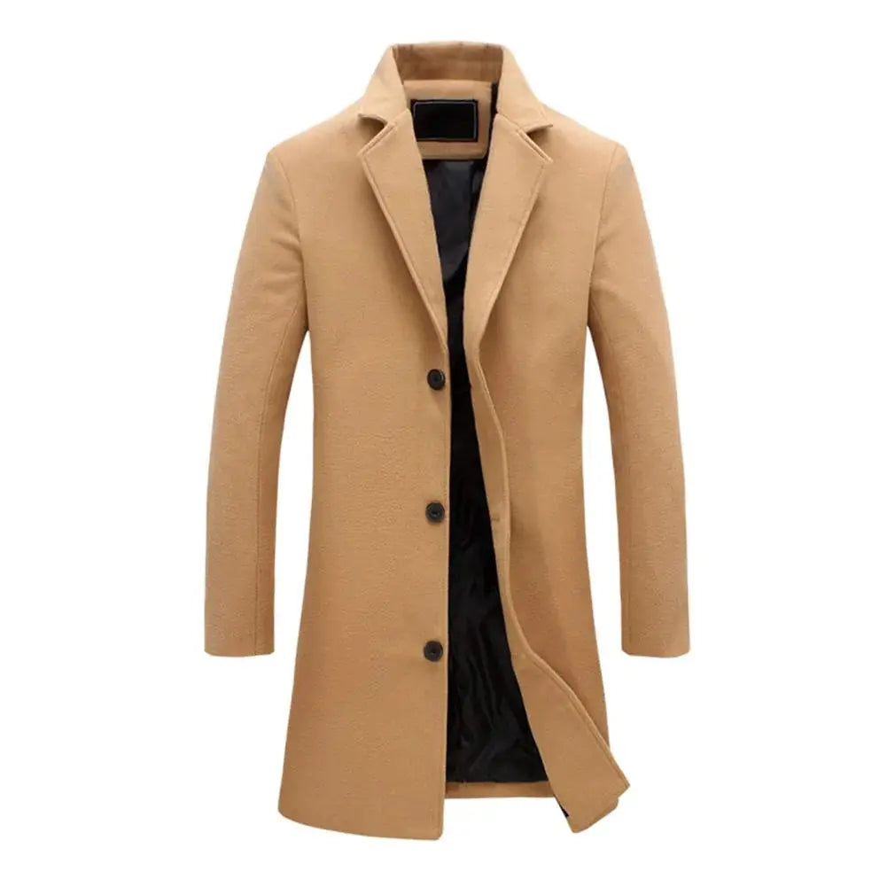 Men's full-length winter overcoat with deep pockets