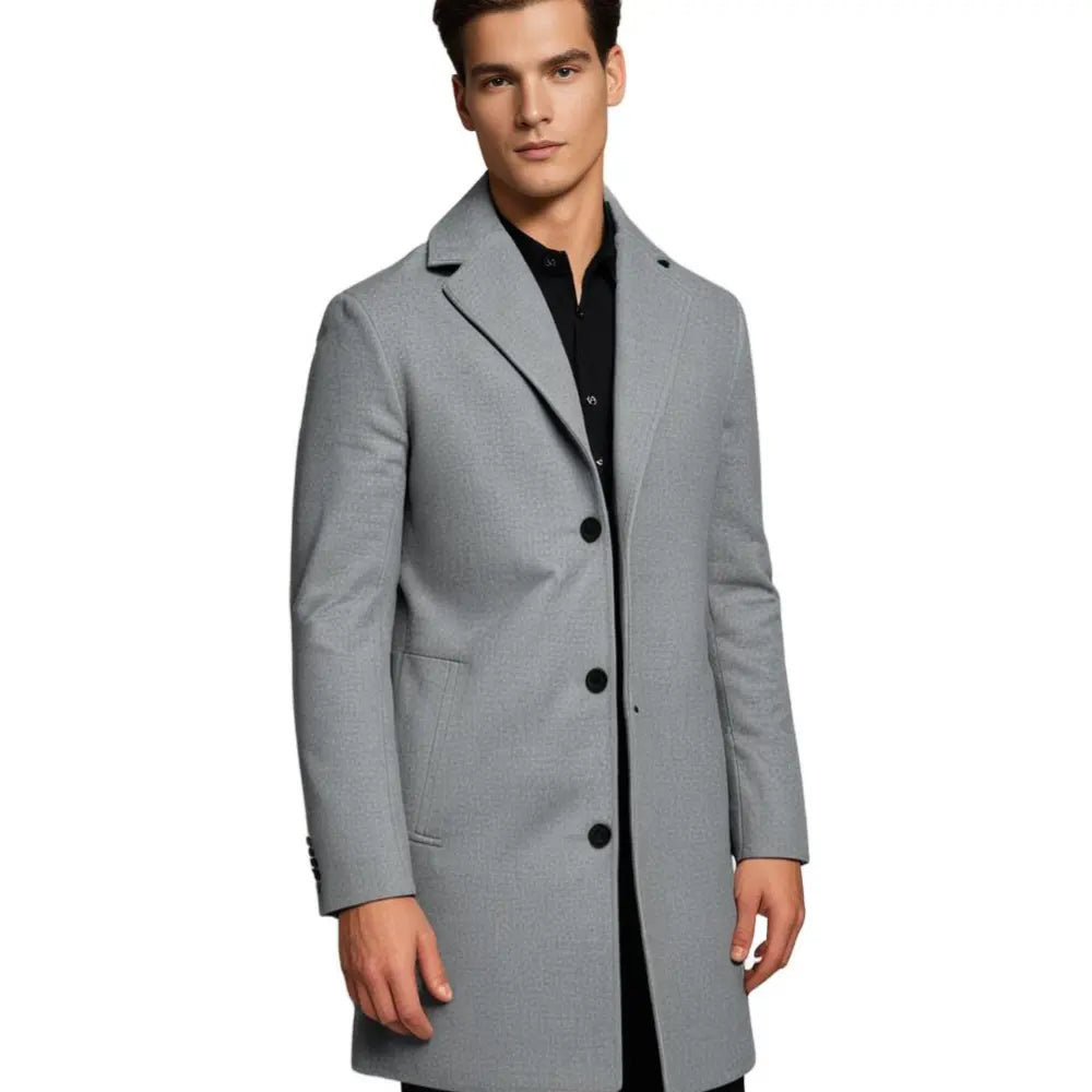 Men's full-length winter overcoat with deep pockets
