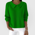 Women's Green Classic Collared Knitted Jumper for Autumn Wear