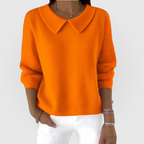 Women's Orange Classic Collared Knitted Jumper for Autumn Wear