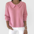 Women's Pink Classic Collared Knitted Jumper for Autumn Wear