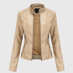 Women's black faux leather biker jacket with a timeless biker jacket cut